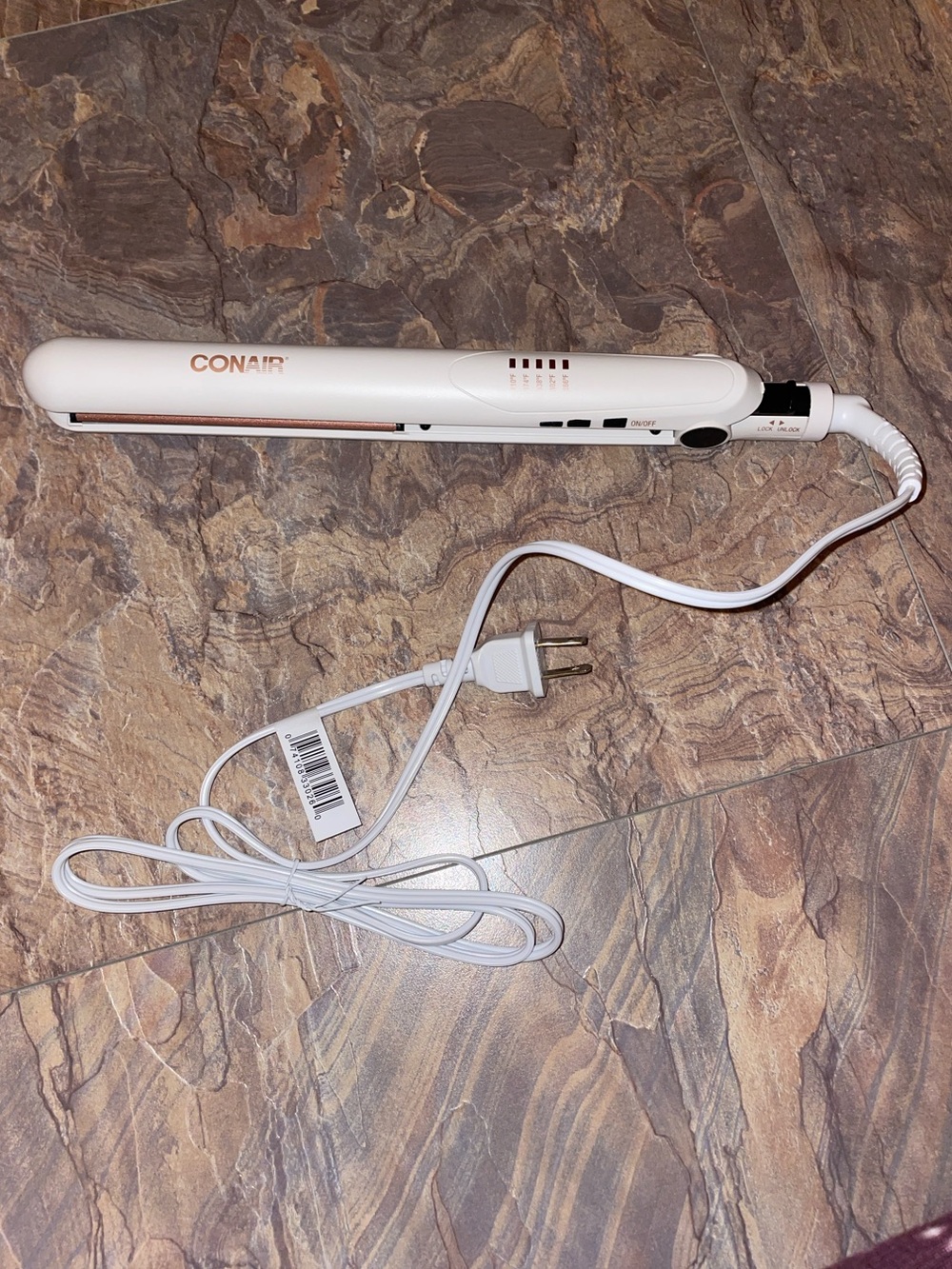 Conair White Ceramic Flat Iron Hair Straightener with Rose Gold Accents